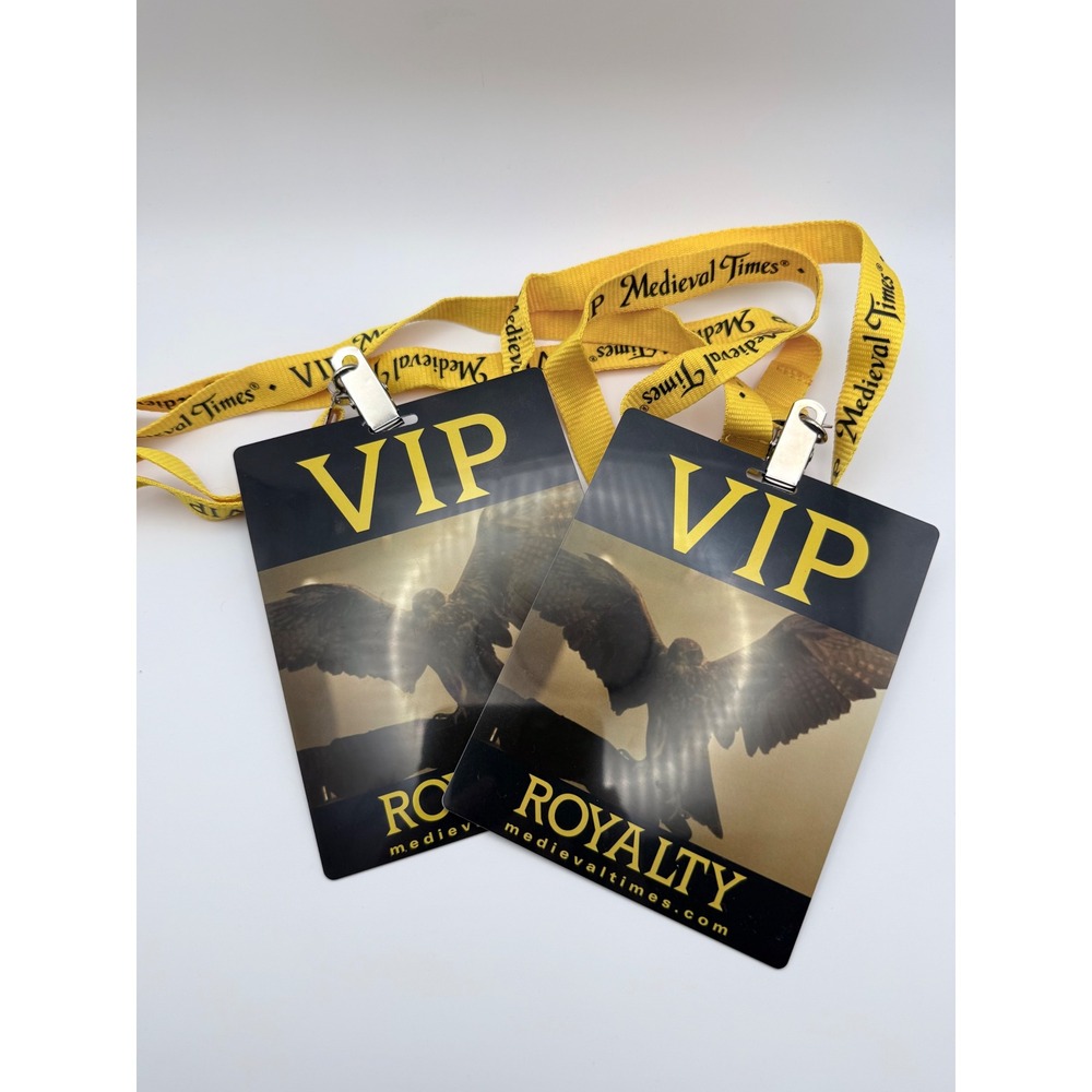 Medieval Times VIP Royalty Souvenir Badges with‎ Lanyards Yellow Set of 2 Pass